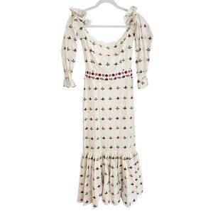 EDDY Tuckernuck Maggie Embroidered Puff Sleeve Midi Dress Off The Shoulder NEW S